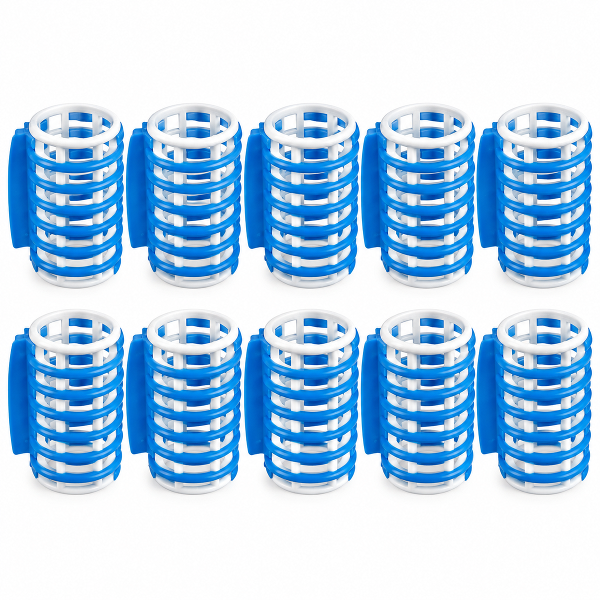 10x Lockenwickler Haarwickler blau-weiß Kunststoff mit Clip