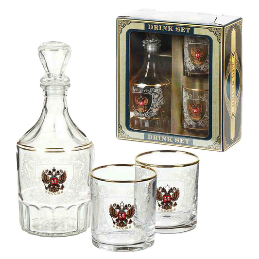 Gläser-Set mit Karaffe Caesar und 2 Whiskeygläser 250 ml, "Russland", mit Gold