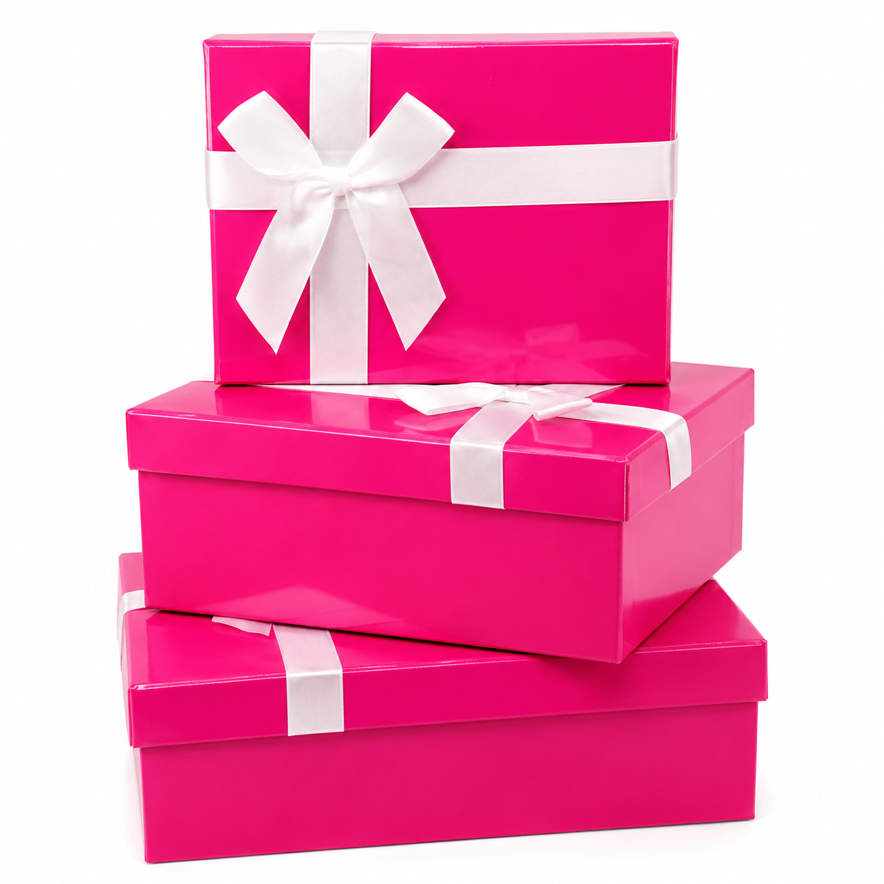 Geschenkboxen 3er Set mit Schleif - Pink