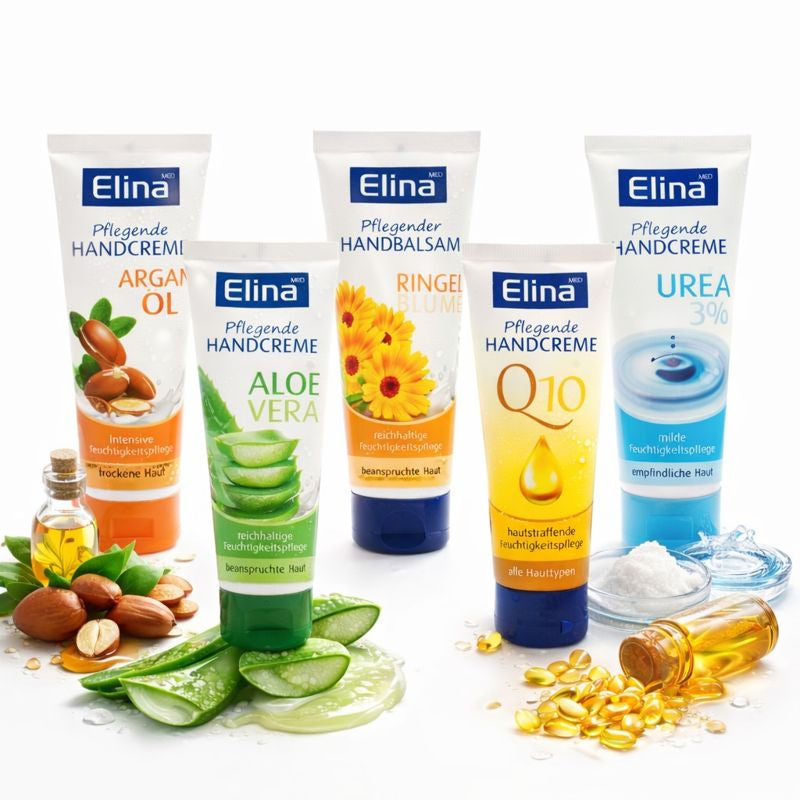 Elina Med Handcreme 5x75 ml Urea 3% ,Ringelblume,Aloe Vera,Argan,Q10
