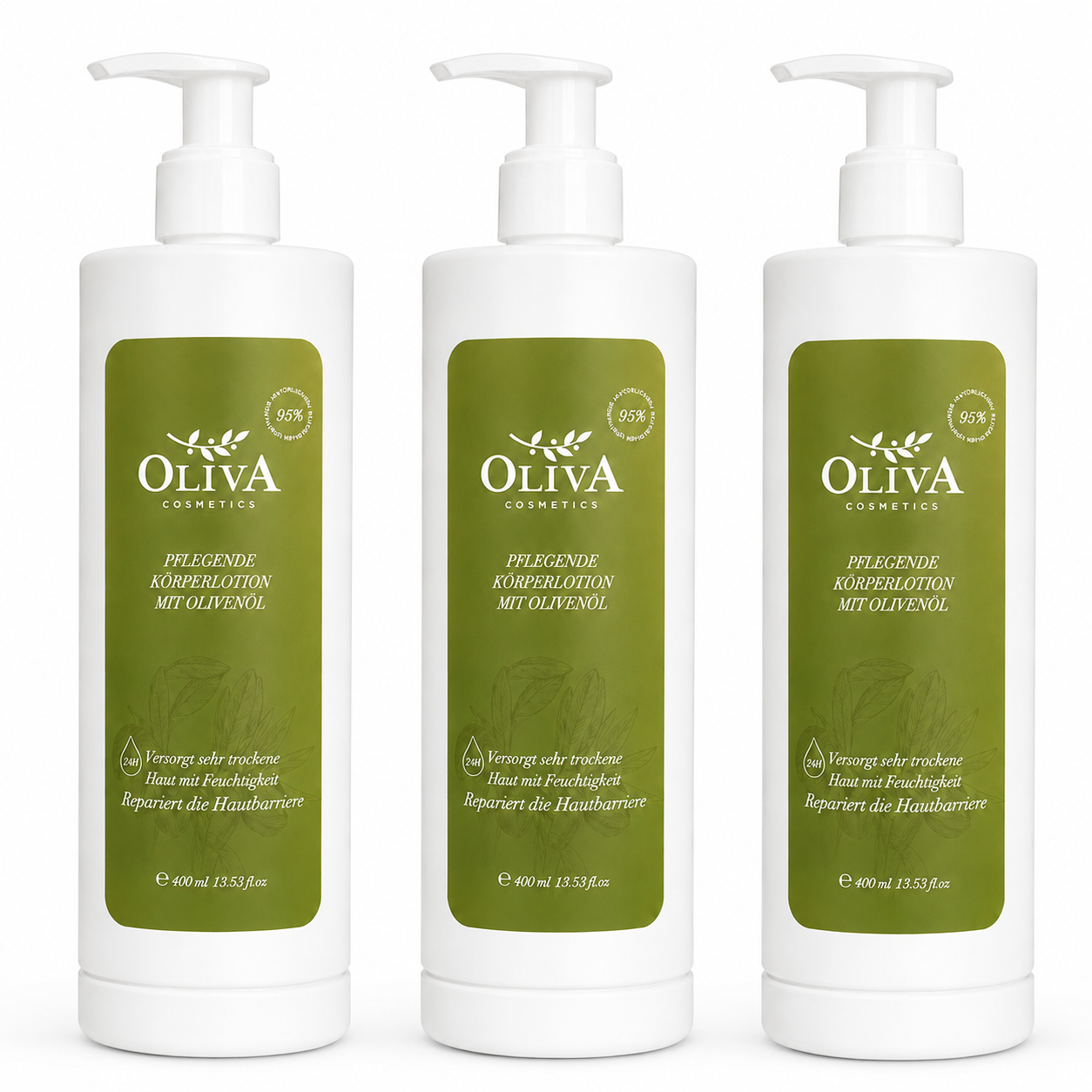 Oliva Cosmetics Pflegende Körperlotion mit Olivenöl 400 ml (3 Pack)