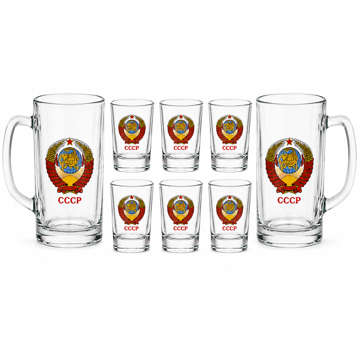 Gläser-Set "Wappen UdSSR" 2 Biergläser je 0,33 ml und 6 Gläser je 50 ml