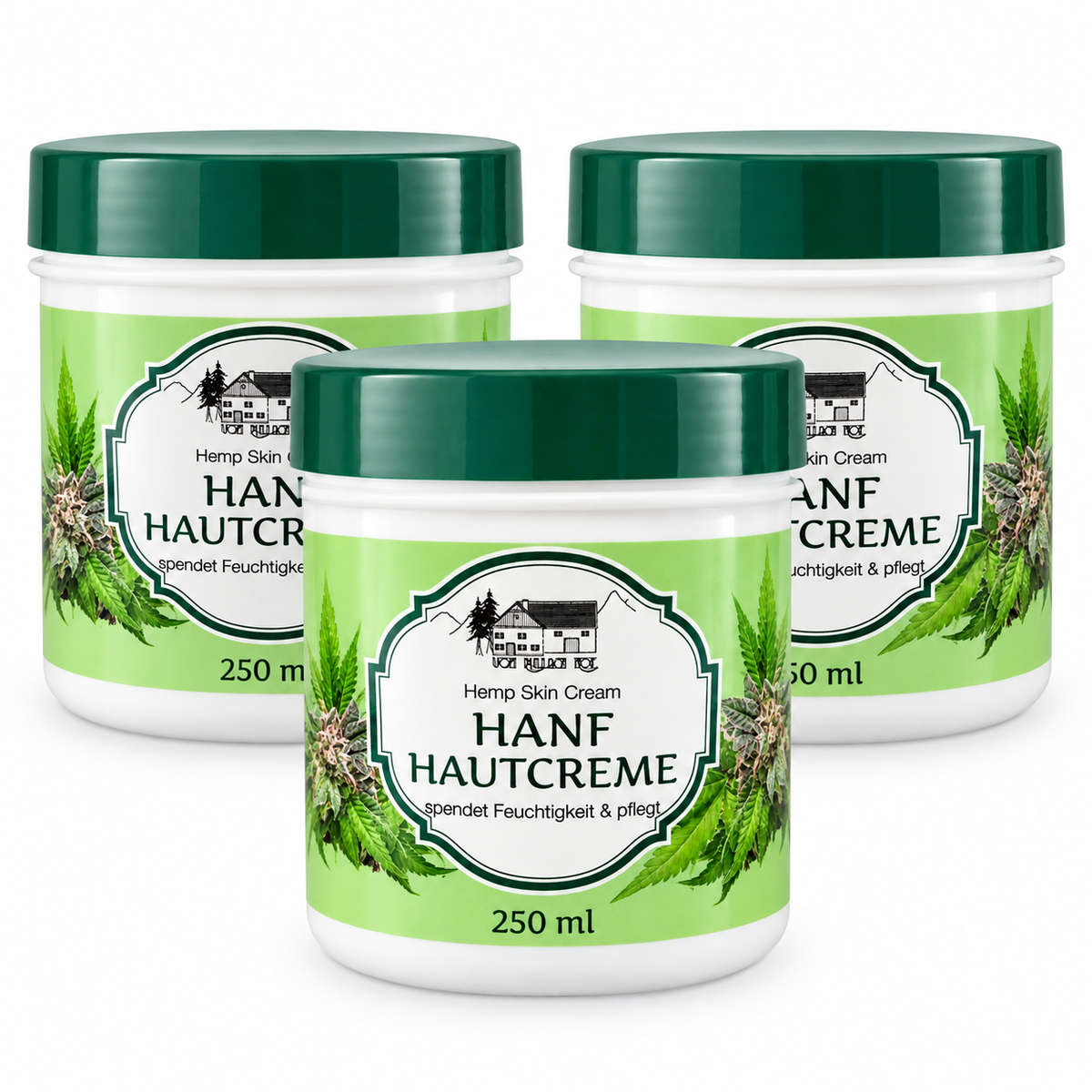 Hanf Hautcreme 250 ml – Feuchtigkeitsspendende Pflegecreme (3 Pack)