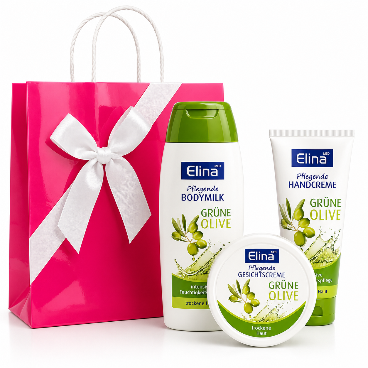 Elina MED Grüne Olive Geschenkset – 3-teiliges Pflegeset für trockene Haut