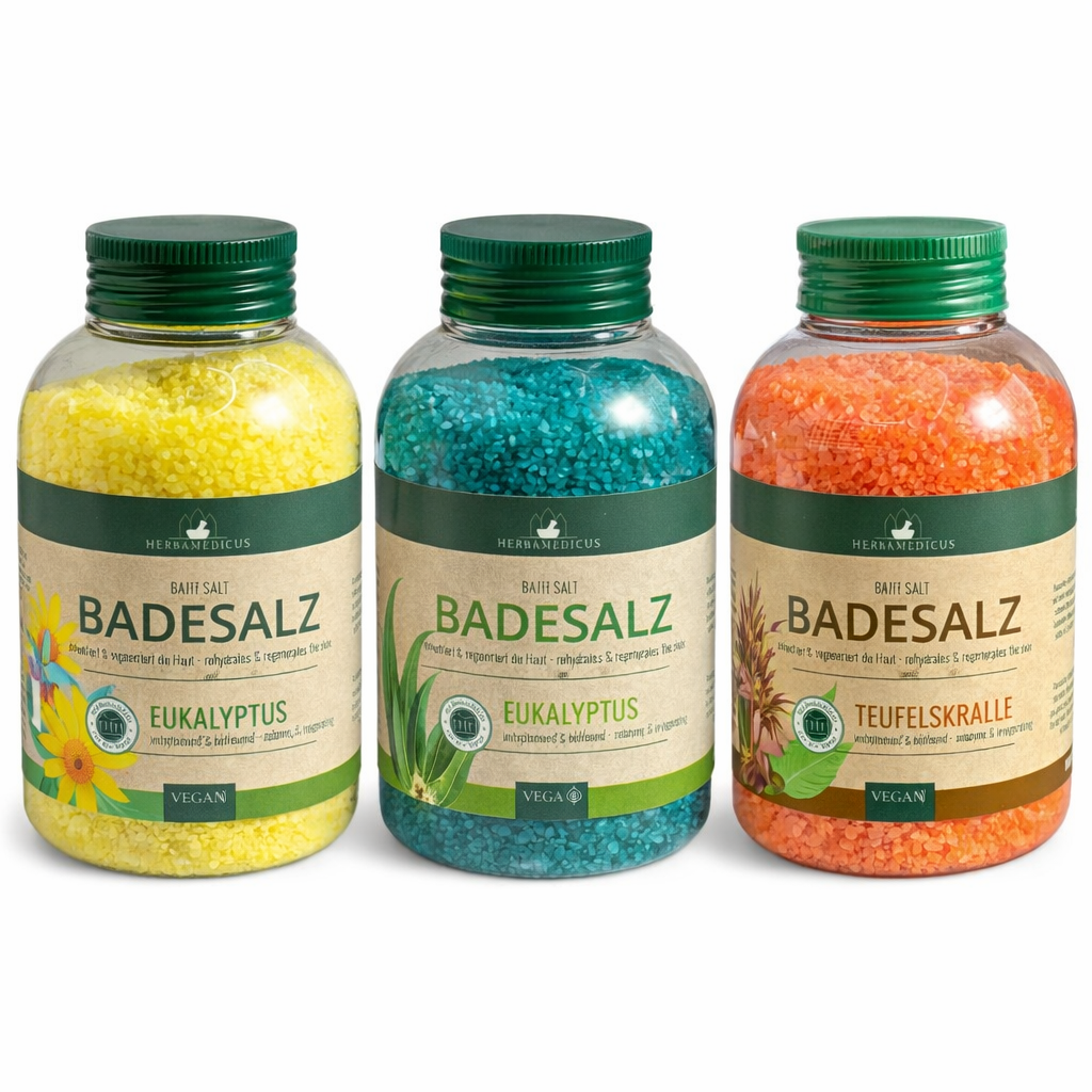 3x 575 g Herbamedicus Badesalz Arnika,Eukalyptus,Teufelskralle