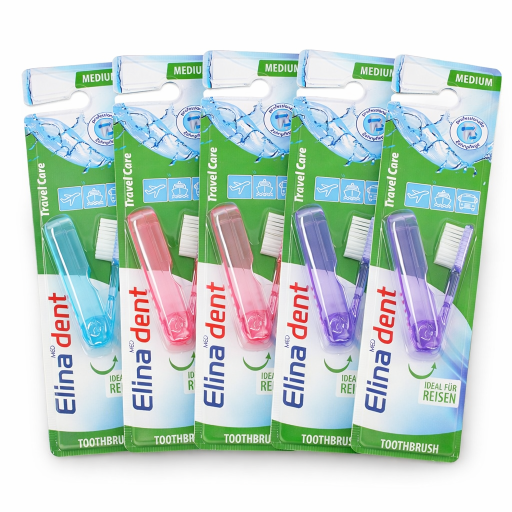 ELINAmed Reise-Zahnbürste – faltbar, medium | 5er-Set