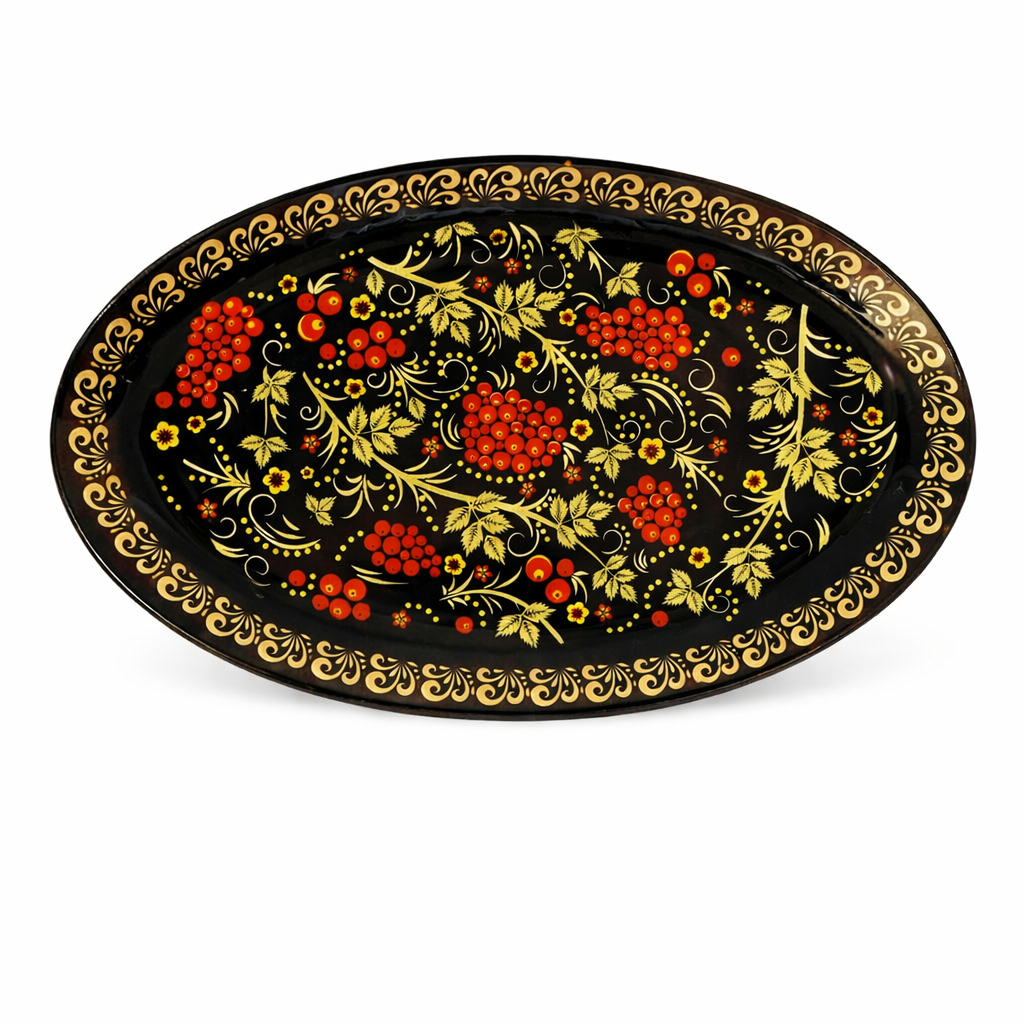 Servierplatte-Oval Chochloma-Eberesche 24,5x15x2 cm Glas