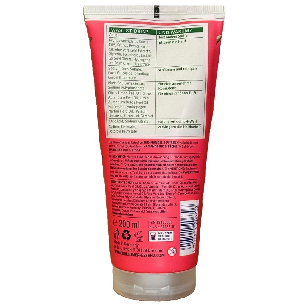2x200 ml Dresdner Essenz Duschgel Bio-Mandel & Pfirsich