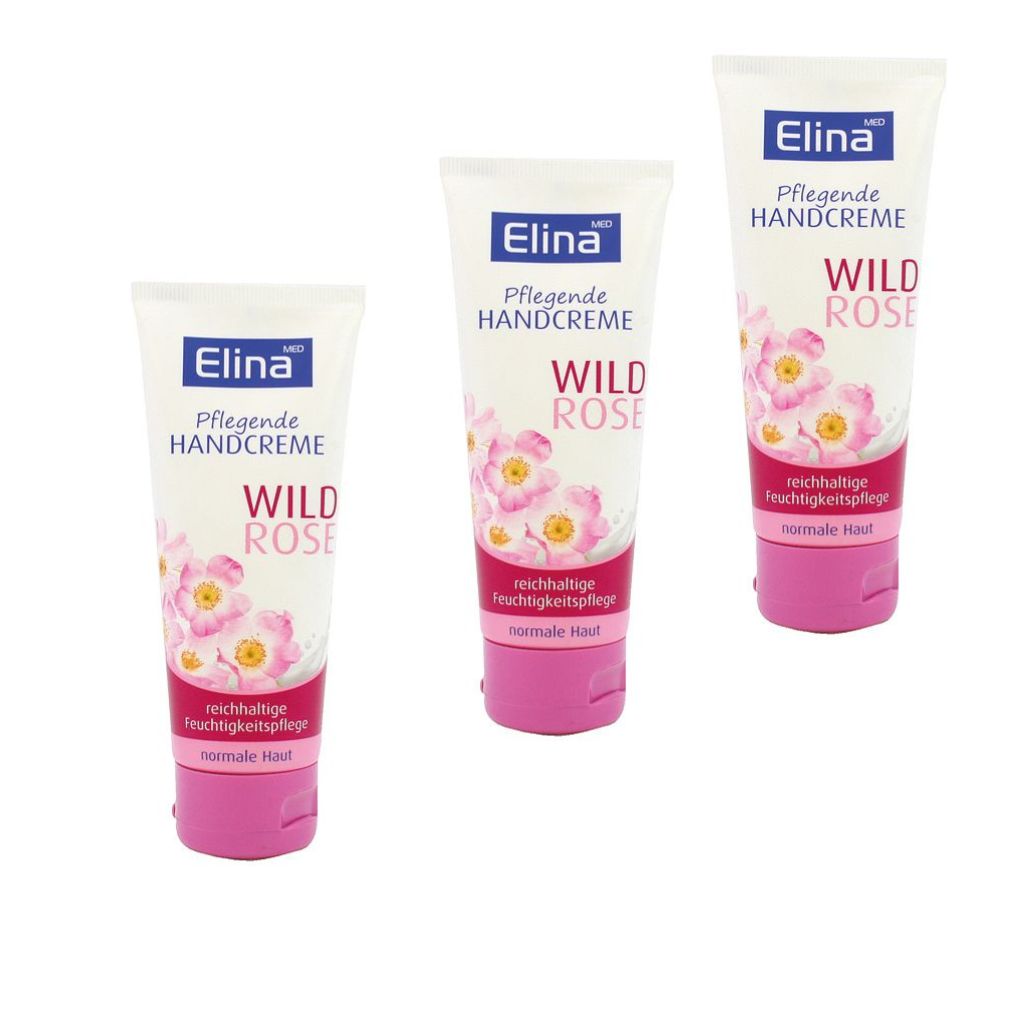 3x 75 ml Elina Wild Rose Handcreme in Tube