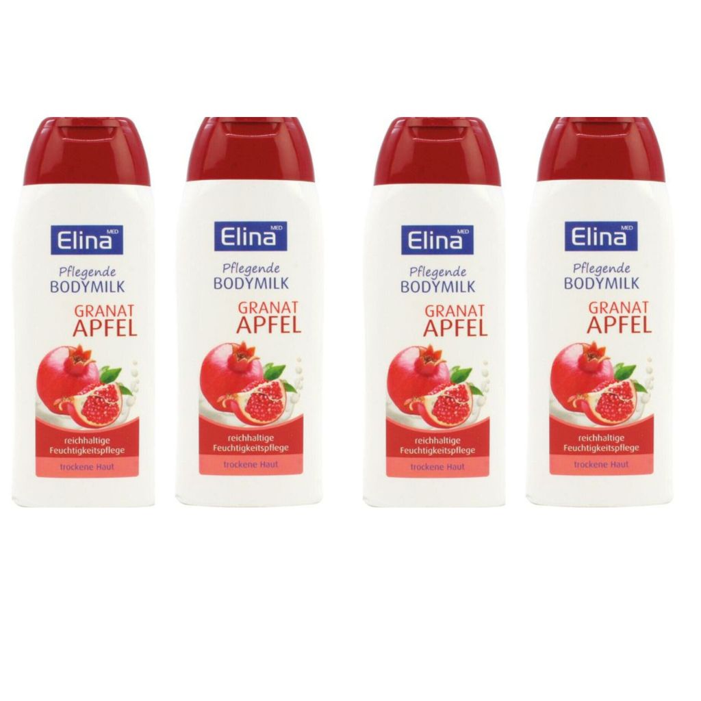 4x 200 ml Elina Granatapfel Body Milk Körperlotion Bodylotion