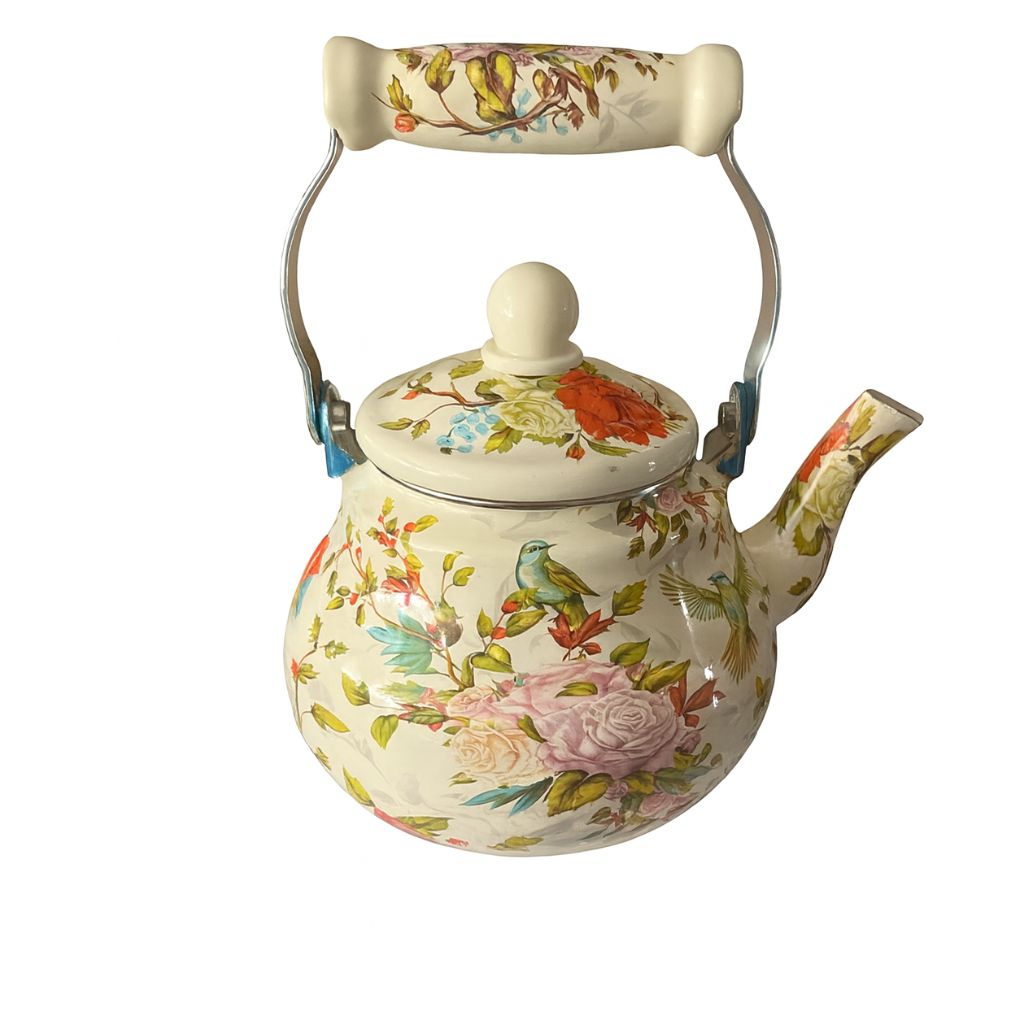 Emaille-Teekessel 1,5 L mit Blumenmotiv