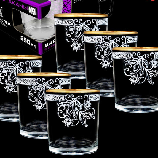 Gläser Set 6St.-50ml+6St.-250 ml "Akazie", mit Gold Gläserset Trinkgläser
