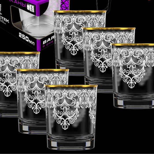Gläser Set 6St.-50ml+6St.-250 ml "Byzanz", mit Gold Gläserset Trinkgläser