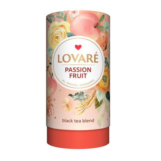 Lovare Tee PASSION FRUIT schw.tee mit Blütenblättern Pfirsich 80g