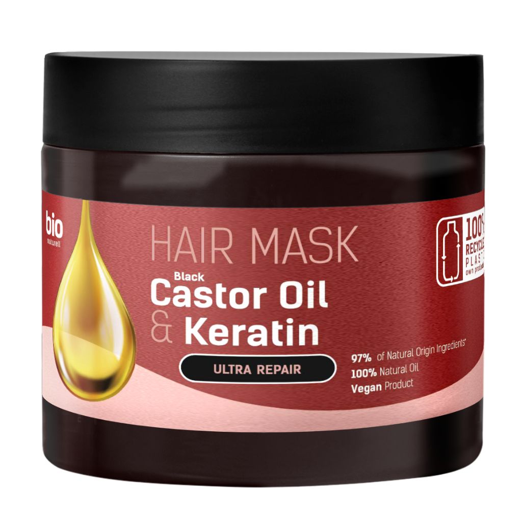 Bio Naturell Haarmaske Black Castor Oil & Keratin Ultra Restaurierung 295 ml
