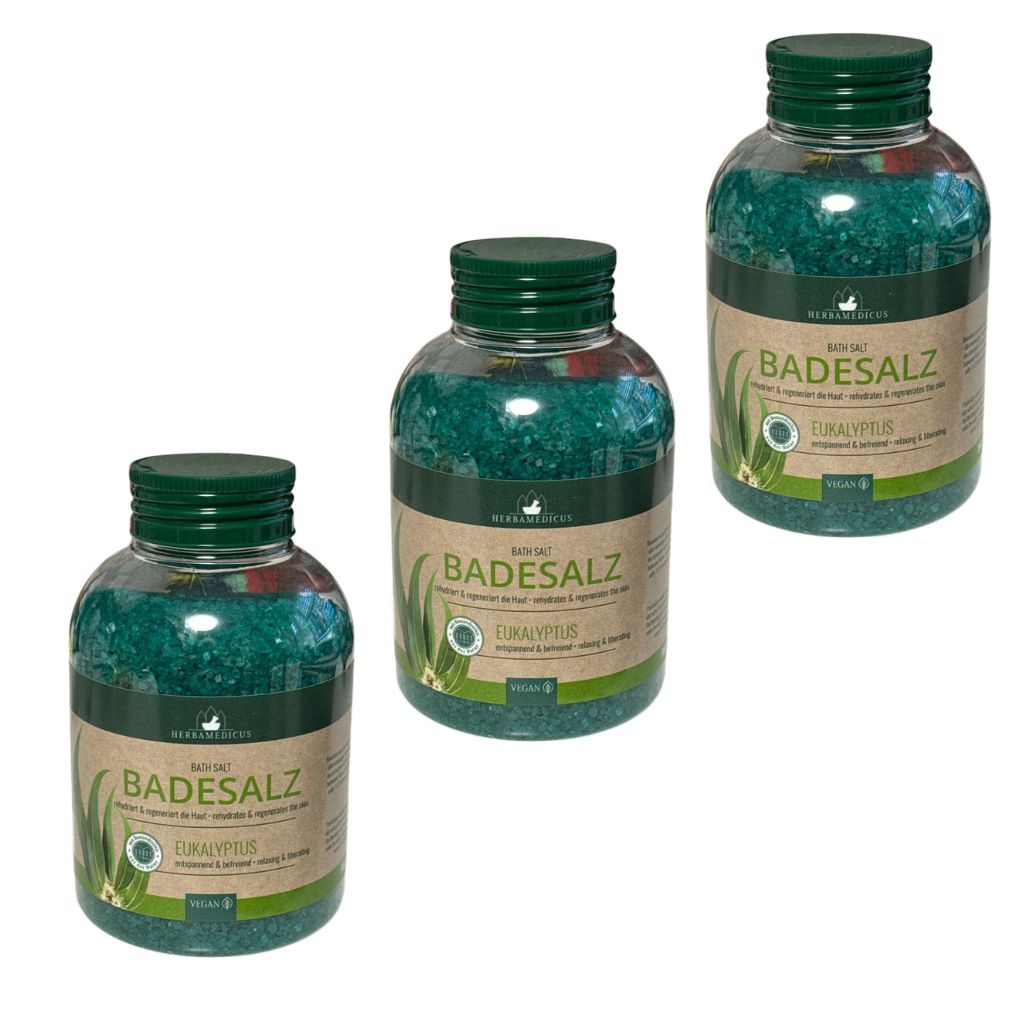 3x 575 g Herbamedicus Badesalz Eukalyptus