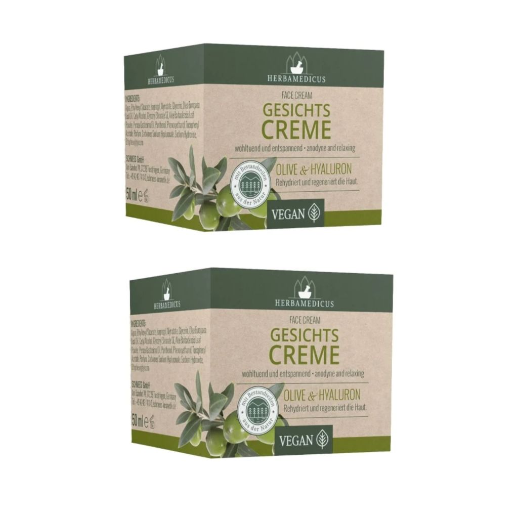 2x 50 ml Herbamedicus Gesichtscreme Tag Nacht Olive Hyaluron