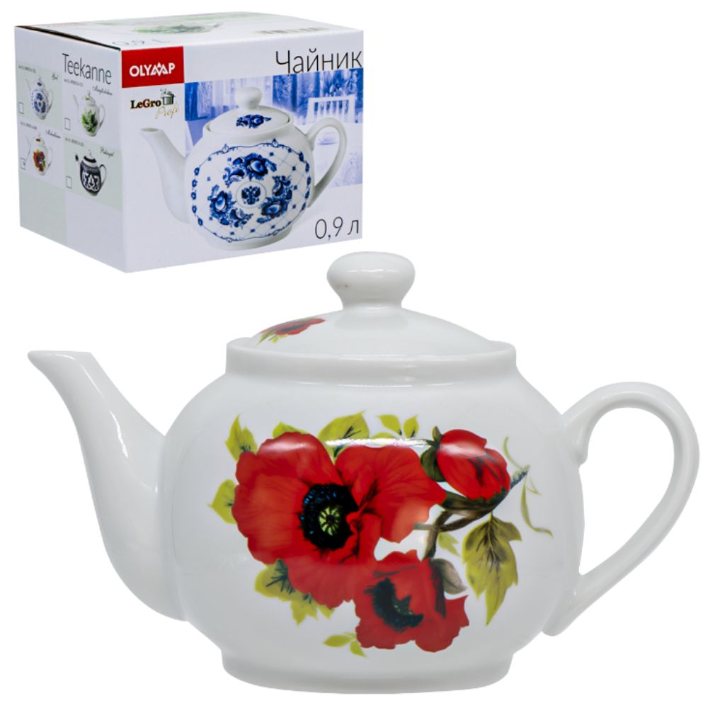 Teekanne Mohnblumen 0,9L Porzellan Kanne Teebereiter Teezubereiter Tee
