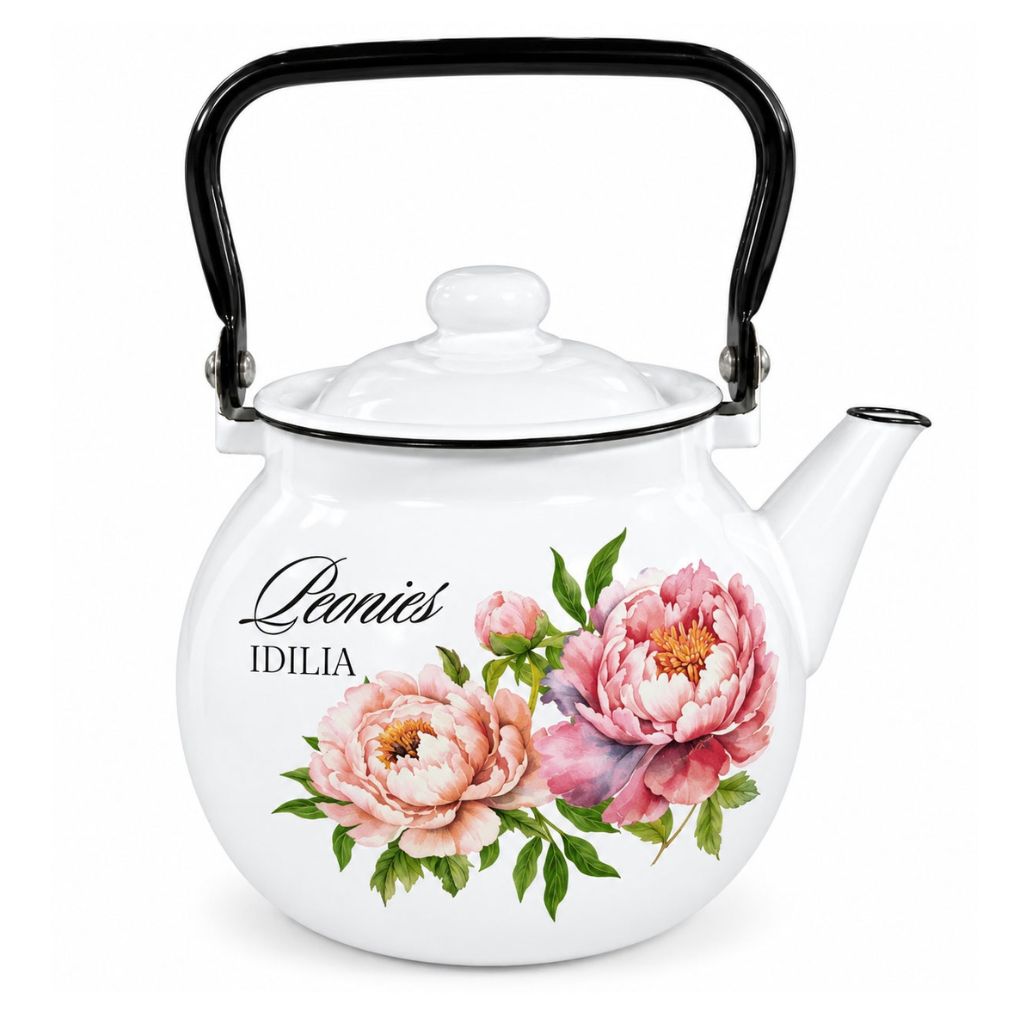 Teekanne „Pfingstrose Idilia“ – emailliert, 3,5 L Wasserkessel