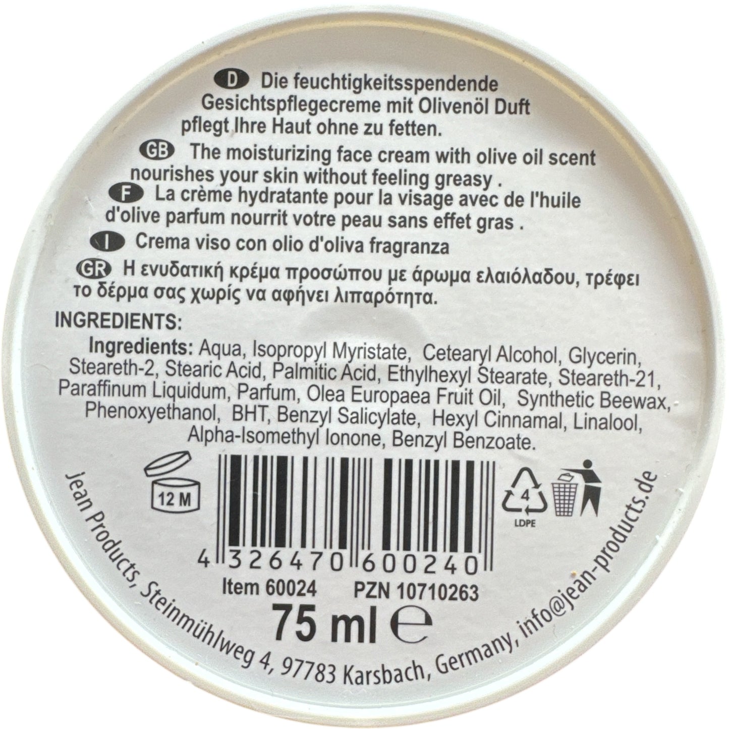 Elina Olive Gesichtscreme 75ml in Dose Hautcreme