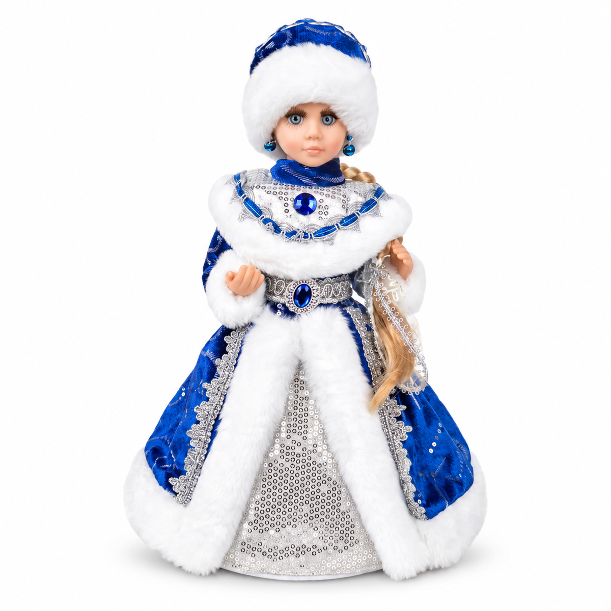Schneemädchen in Weiß-Blau mit Silber, mit Bonbonbehälter, 35 cm