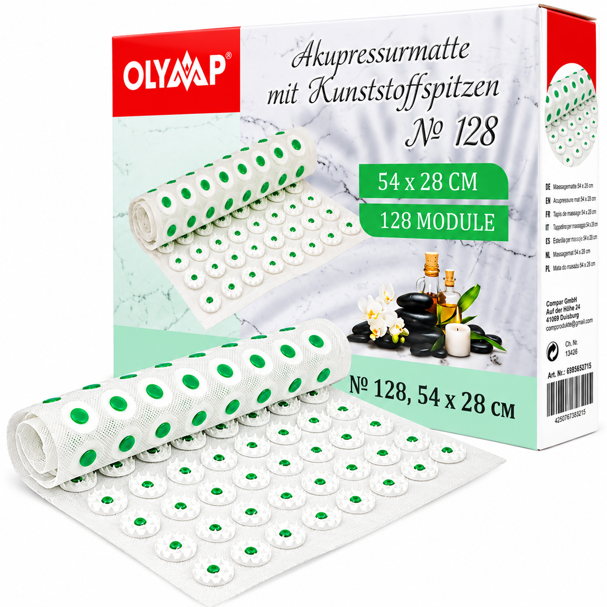 OLYMP Akupressurmatte Nr. 128 – Massagematte mit Kunststoffspitzen, 54 × 28 cm