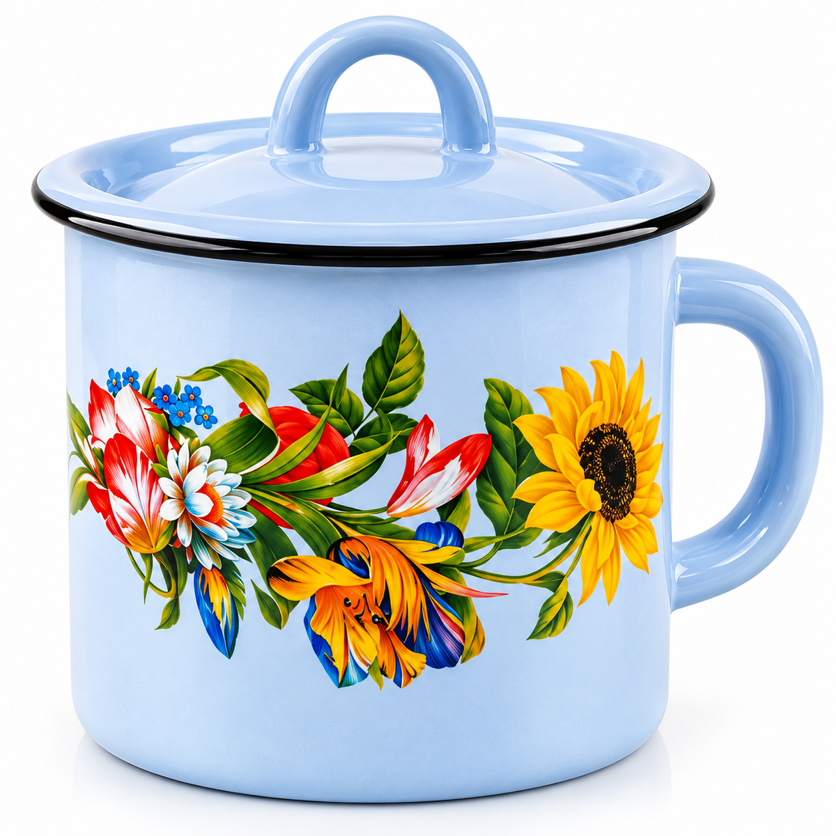 Emaillierter Becher mit Deckel – 1 Liter