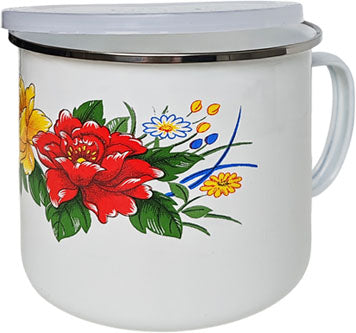 Emaille Kanne / Emaille Becher mit Deckel 1,0 L Ø12 cm – Trinkbecher Camping Outdoor