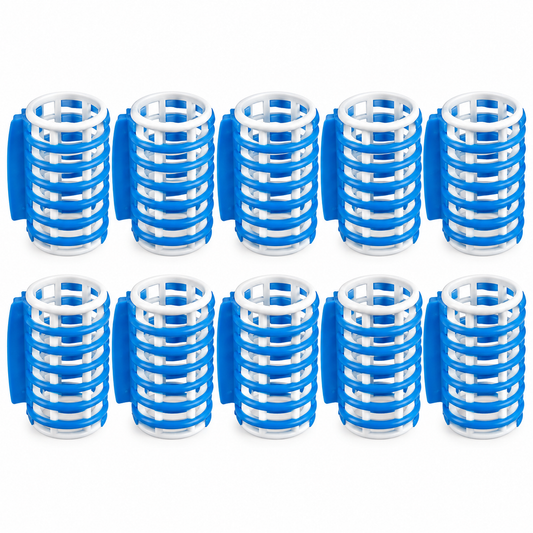 10x Lockenwickler Haarwickler blau-weiß Kunststoff mit Clip