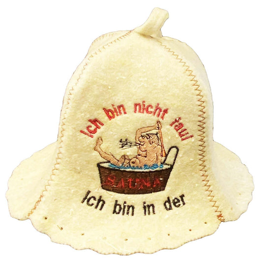 Saunahut aus Filz „Ich bin nicht faul – ich bin in der Sauna“