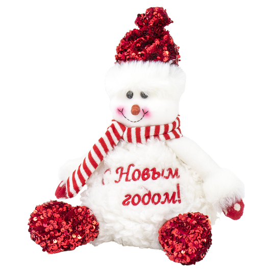 Schneemann mit Bonbonbehälter – Plüschfigur