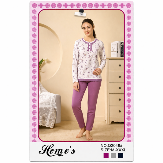 Damen Pyjama Schlafanzug langer M-2XL Double Jersey