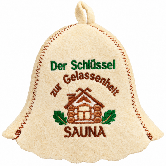 Filzkappe für Sauna Saunahut Banja Saunamütze "Der Schlussel zur Gelassenheit Sauna"
