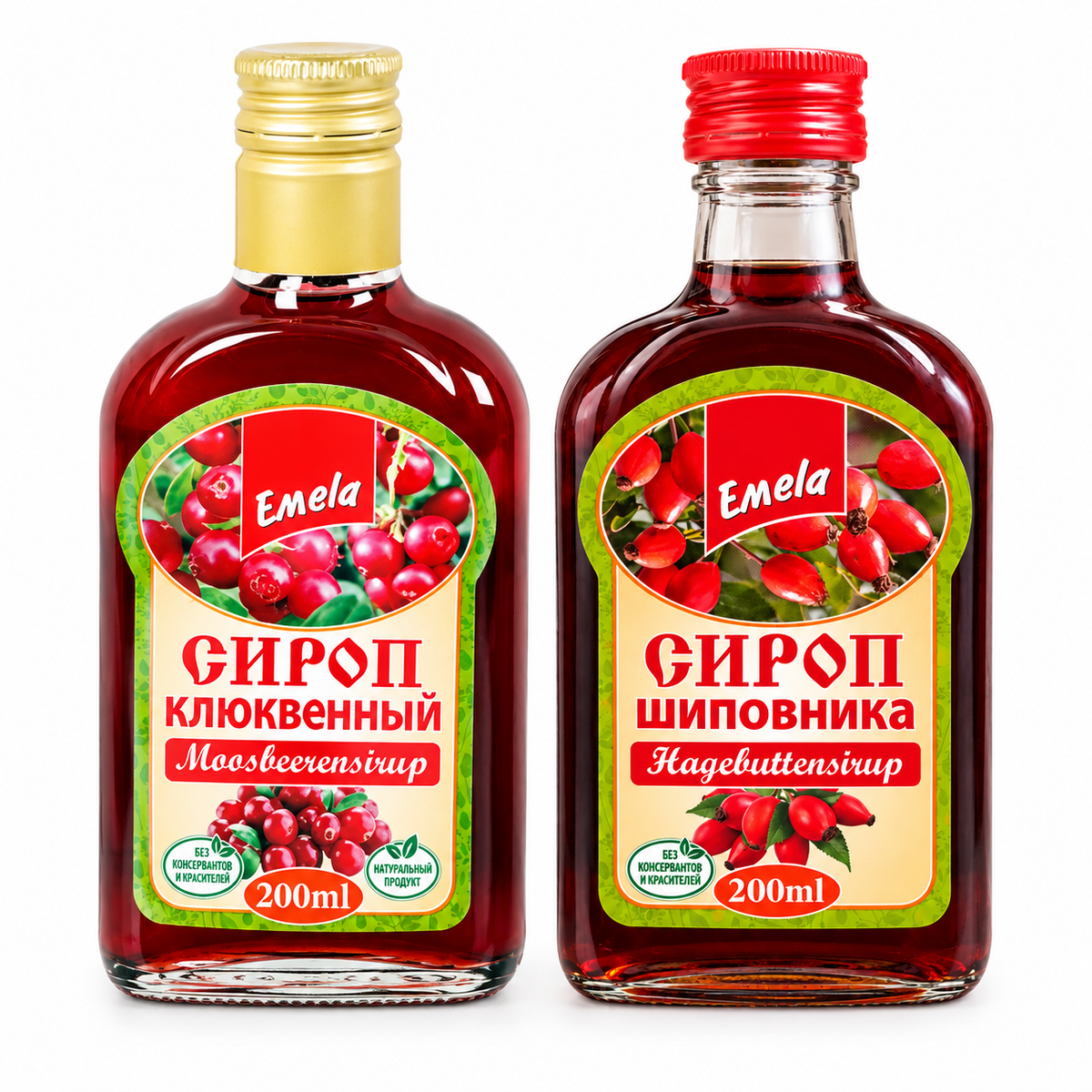 Emela Sirup-Set – Moosbeerensirup & Hagebuttensirup, 2 × 200 ml