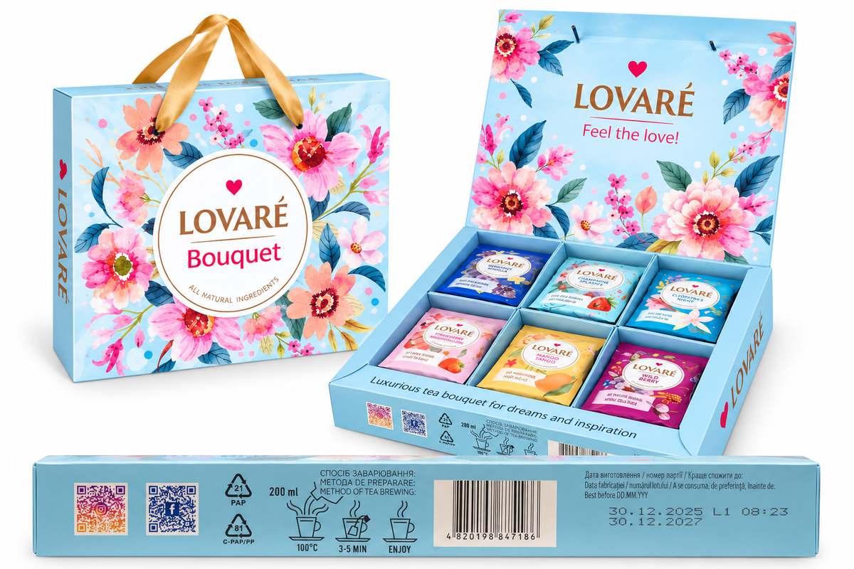 LOVARE Bouquet Tee Geschenkset 6 Sorten 30 Teebeutel 52,5 g