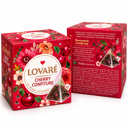LOVARÉ Cherry Confiture – Schwarz- & Grüntee mit Kirscharoma, 15 × 2 g