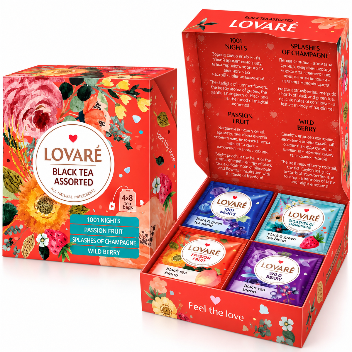LOVARÉ Black Tea Assorted – Tee-Sortiment, 4 Sorten, 32 Teebeutel (4 × 8)