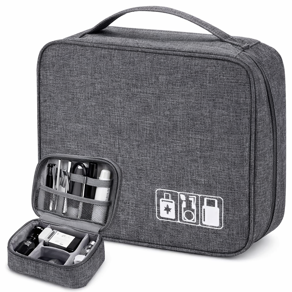 Reise-Organizer-Tasche für Ladegeräte und Kabel – Elektronik Organizer mit Fächern, Kabeltasche für Zubehör, Grau