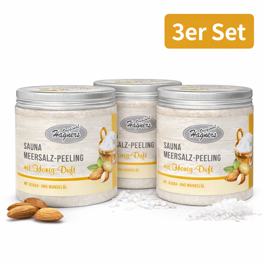 3x 200 g . Original Hagners Sauna Meersalz-Peeling mit Honig-Duft