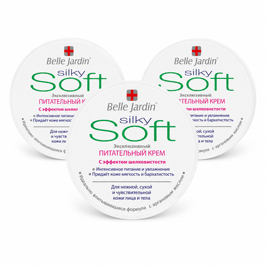 Belle Jardin Silky Soft Creme für Gesicht & Körper für trockene+empfindliche Haut 200 ml3 Pack)