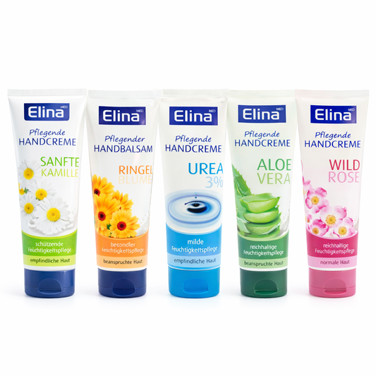 Elina Med Handcreme 5x75 ml Urea 3% ,Ringelblume,Rose,Aloe Vera,Kamille