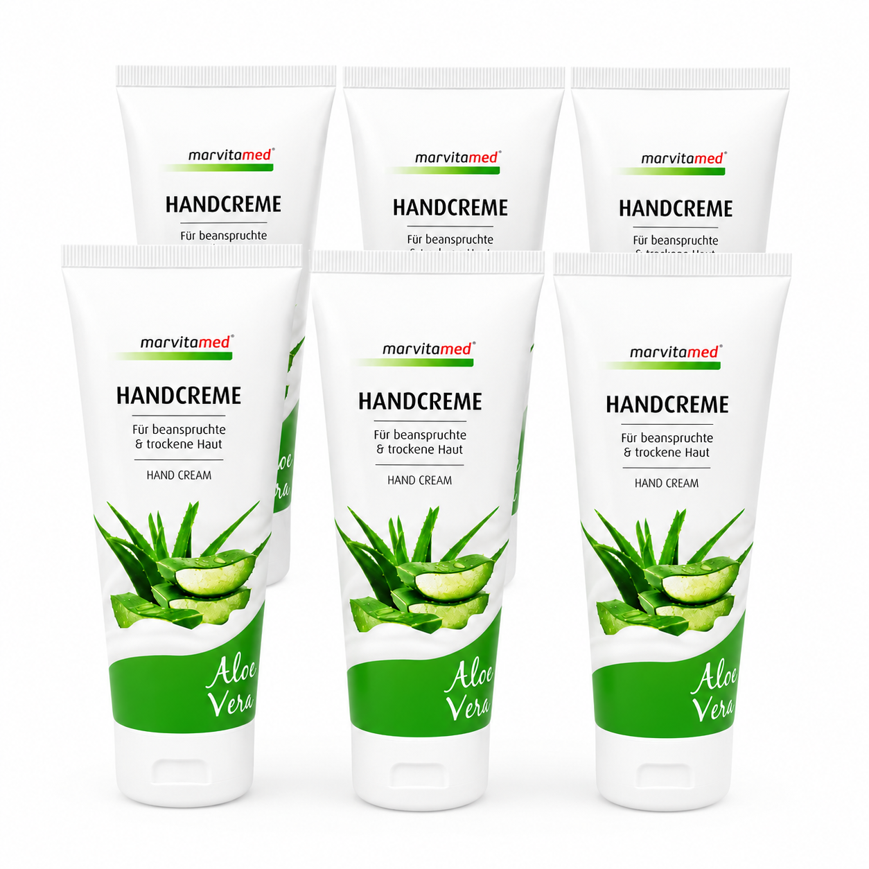 Marvitamed Handcreme Aloe Vera – Pflege für beanspruchte & trockene Haut 75 ml (6 Pack)