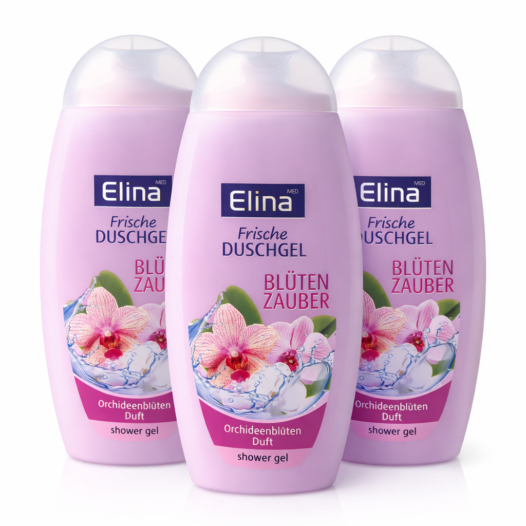 3x 300 ml Elina med Frische Duschgel „Blütenzauber“ – Orchideenblüten Duft