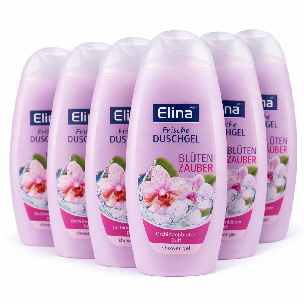 6x 300 ml Elina med Frische Duschgel „Blütenzauber“ – Orchideenblüten Duft