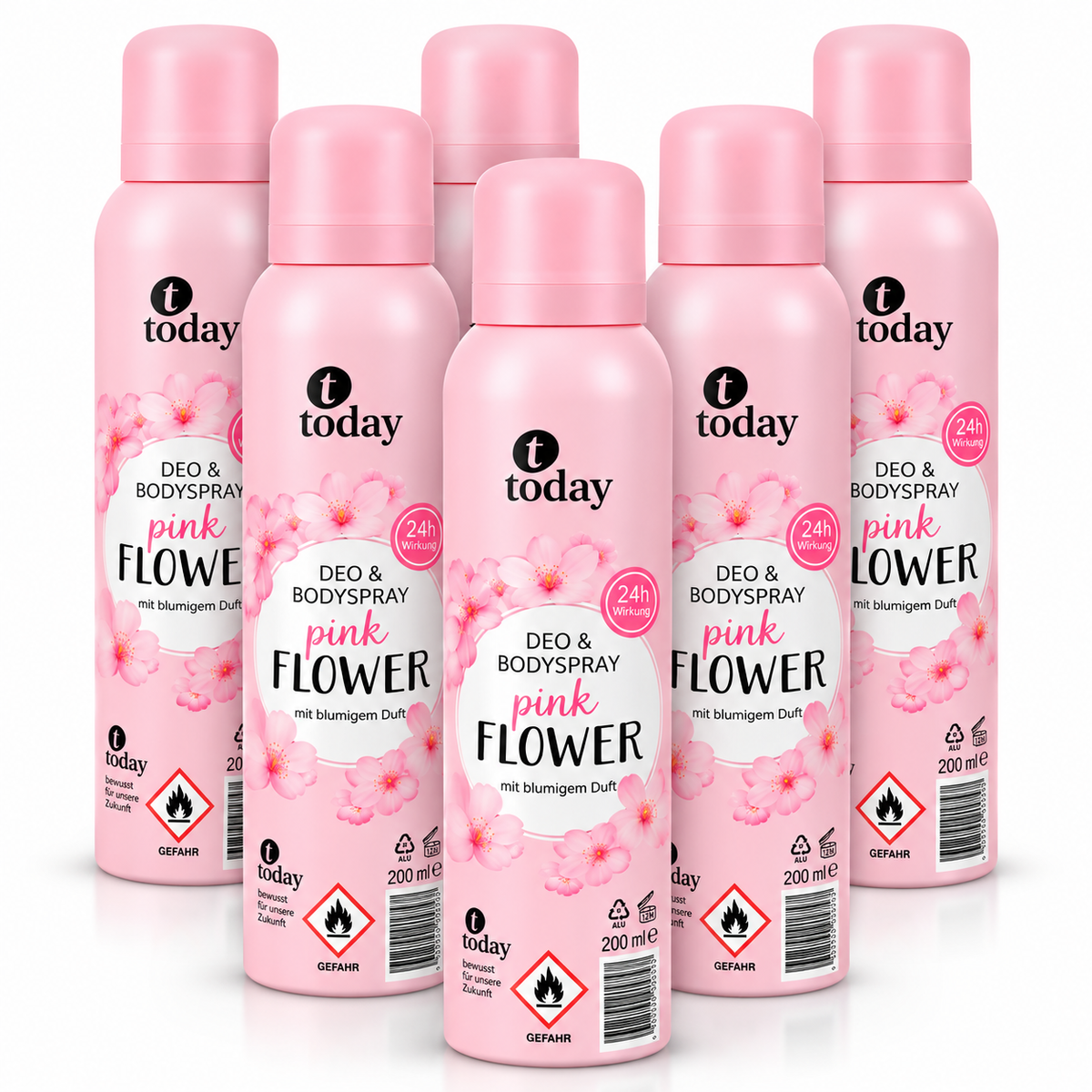 today Deo & Bodyspray Pink Flower – 200 ml ( 6 Pack)