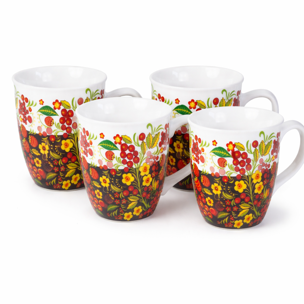 Becher-Set "Chochloma"4 x 400 ml Kaffeetassen, Tasse Tassen Set