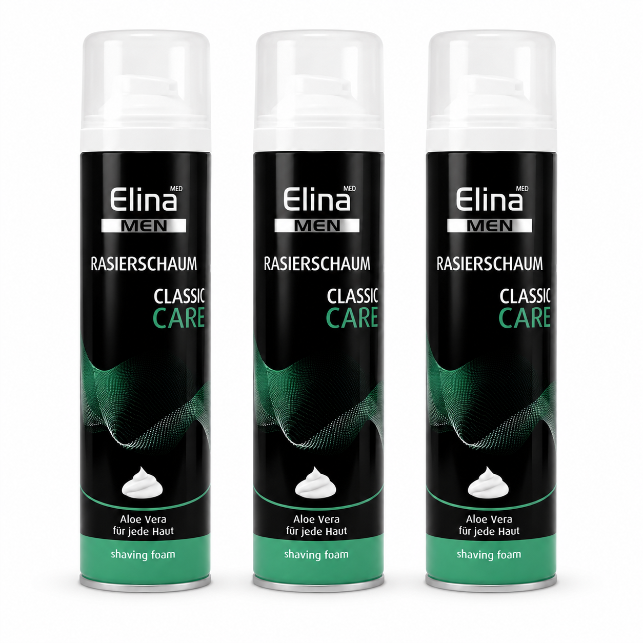 Elina MEN Classic Care Rasierschaum 300 ml – mit Aloe Vera (3 Pack)