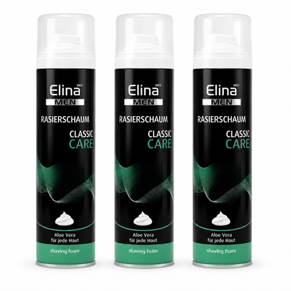 Elina MEN Classic Care Rasierschaum 300 ml – mit Aloe Vera (3 Pack)