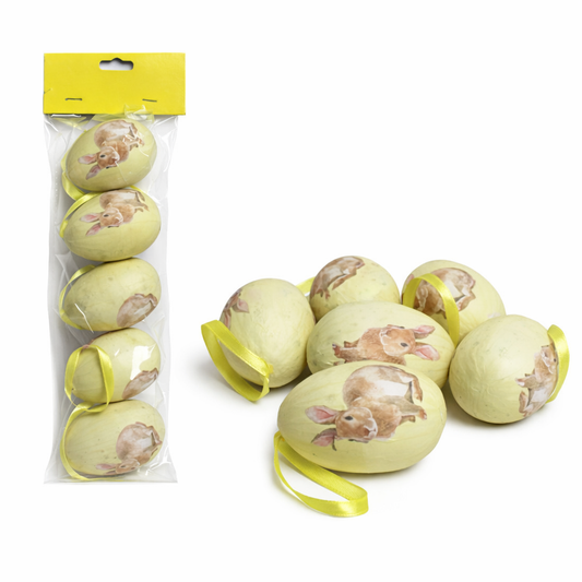 6 St. Ostereier Kunststoff in Papierhüllung mit einem Band