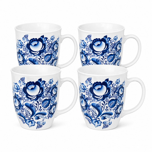 Becher-Set "Gzhel", 4 Stück x 400 mlKaffeebecher Teetasse Geschirr Tassen